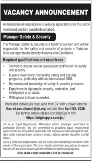 Manager Safety and Security Jobs 2026
