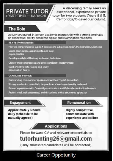 Private Tutor Jobs in Karachi 2026