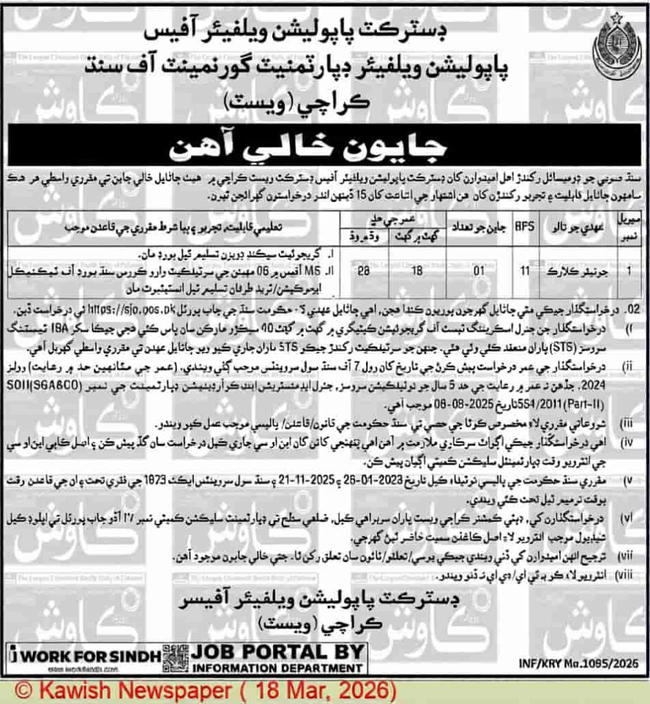 Population Welfare Department Sindh Jobs 2026