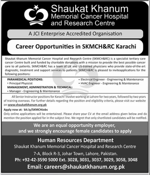 Shaukat Khanum Hospital Jobs 2026