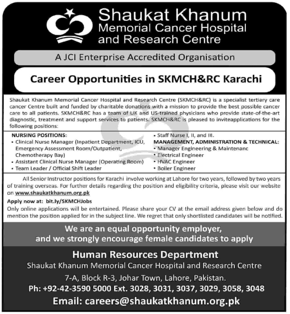 Shaukat Khanum Hospital Karachi Jobs 2026