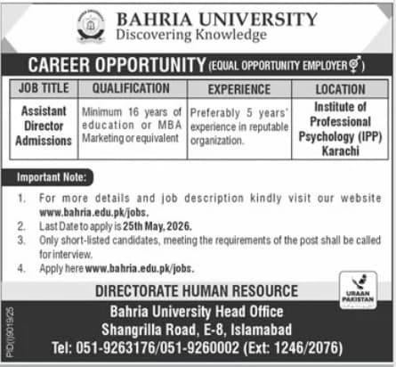 Bahria University Karachi Jobs 2026