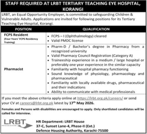 LRBT Eye Hospital Karachi Jobs 2026