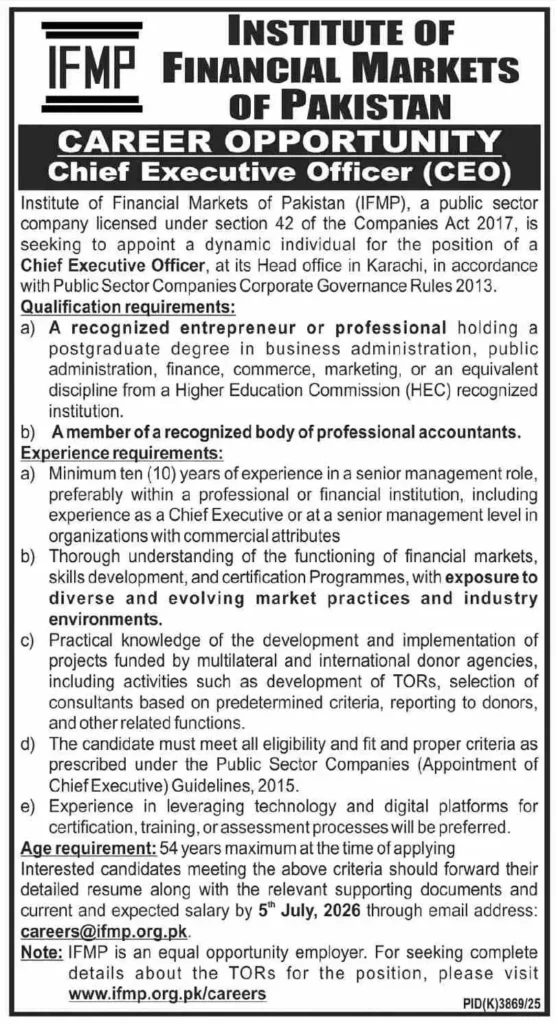 IFMP CEO Jobs 2026